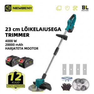 Juhtmeta harjadeta aku murutrimmer – 4000W mootor, 9-tolline lõiketera, reguleeritav teleskoopvars, liitiumaku