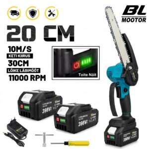 Juhtmeta 8-tolline harjadeta elektrisaag – 3000W harjadeta mootor, 2 liitiumaku, kerge ja kompaktne