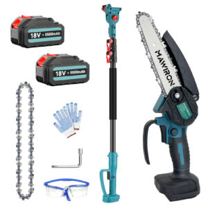 Akutoitega teleskoopkettsaag 8-tolline, 18V harjadeta mootor, reguleeritav teleskoopvars 1.3–2.5m, puude ja okste lõikamiseks