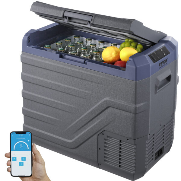 45L kaasaskantav autokülmik Bluetooth-juhtimise, LED-ekraani ja kompressortehnoloogiaga. Kiire jahutus -20°C-ni, sobib autosõitudeks, telkimiseks ja matkabussi.