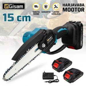 6-tolline harjavaba akukettsaag, 3000W, Makita 18V ühilduv, kahe 7500mAh akuga, automaatõlitusega