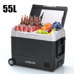 KROAK kahe tsooniga autokülmik rataste ja käepidemetega, Bluetooth-äpijuhtimisega, MAX ja ECO režiimiga ning -20°C sügavkülmavõimekusega. Sobib autosõitudeks, telkimiseks, kalastuseks ja matkamiseks.