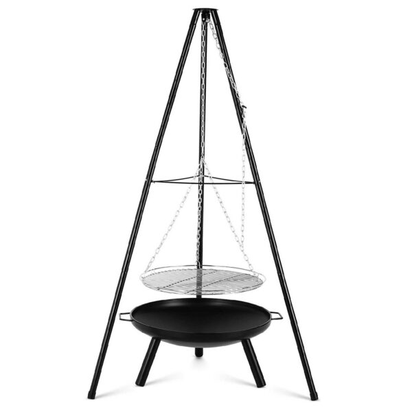 Rotisserie grill koos tulekausiga – BBQ grill, rippuv pöörlev grill, kolmnurkne süsi grill, keerlev grillkorv, kõrguse reguleerimise ahel ja kolmjalg (kõrgus: 152 cm) – väligrill ja küttekolle - Image 2