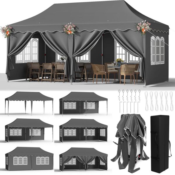 Popup Gazebo 3x6m veekindel aiatelk, tugev pulbervärvitud terasraam ja UV50+ kaitse. Eemaldatavad seinapaneelid ja reguleeritav kõrgus muudavad selle ideaalseks peotelgiks, pulmadeks ja aiamööbli varjualuseks.