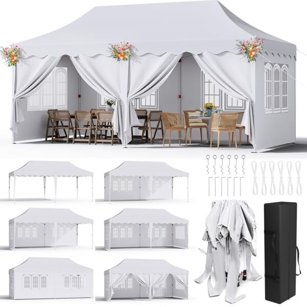 Popup Gazebo 3x6m veekindel aiatelk, tugev pulbervärvitud terasraam ja UV50+ kaitse. Eemaldatavad seinapaneelid ja reguleeritav kõrgus muudavad selle ideaalseks peotelgiks, pulmadeks ja aiamööbli varjualuseks.