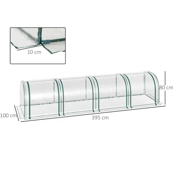Kasvuhoone Taimedele 395 × 100 × 80 cm – Avar PVC Kate, Terastorud, 4 Tõmblukuga Ava, Tuulekaitse, Kerge Kaal, Aiakasvuhoone - Image 5
