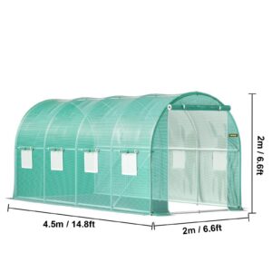 tunnelkasvuhoone, 4.5m x 2m x 2m, tsingitud terasraam, veekindel PVC kate, 4 ventilatsiooniakent ja rullitav uks, ideaalne köögiviljade ja lillede kasvatamiseks igal aastaajal.