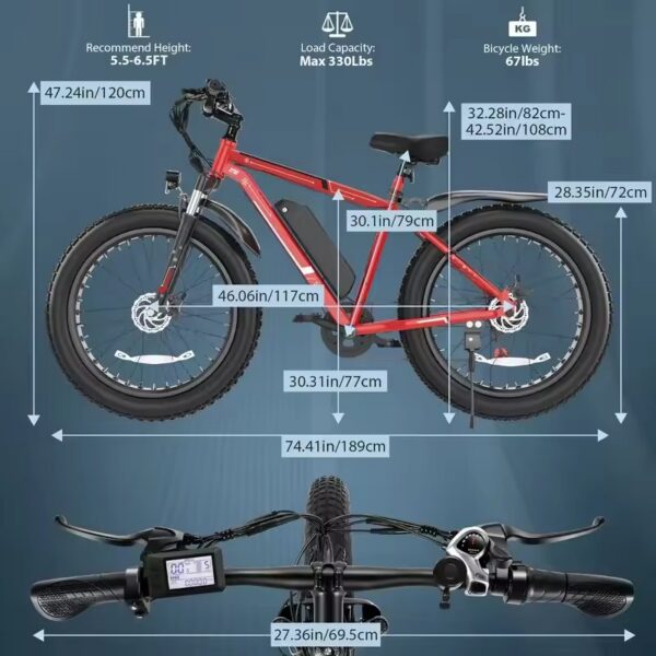 CF26 Must Elektriline Fatbike – 1000W mootor, 48V 13Ah aku, 26" x 4.0" rehvid, kuni 80 km ulatus - Image 4