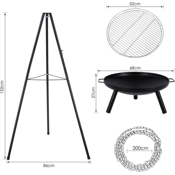 Rotisserie grill koos tulekausiga – BBQ grill, rippuv pöörlev grill, kolmnurkne süsi grill, keerlev grillkorv, kõrguse reguleerimise ahel ja kolmjalg (kõrgus: 152 cm) – väligrill ja küttekolle - Image 5