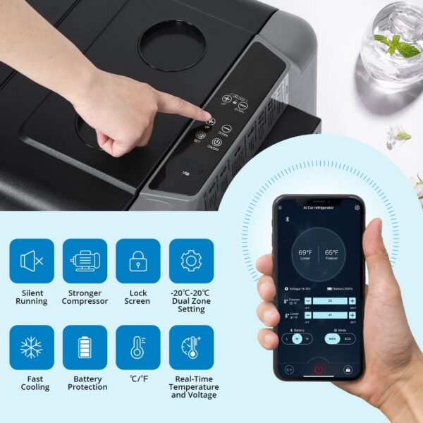 Autokülmik 35L – Kahe tsooniga kaasaskantav minikülmik – APP-juhtimine, -20°C kuni +20°C – Kodu, Auto, Reisimine, Telkimine - Image 5