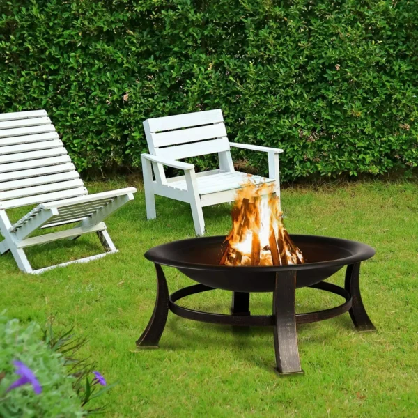 Outdoor Fire Pit 76 cm ümmargune aiakamin BBQ grilliga, sädemekaitse, küpsetusrest ja tuharoop – Veekindel kate ja transportimiseks mugav disain - Image 6