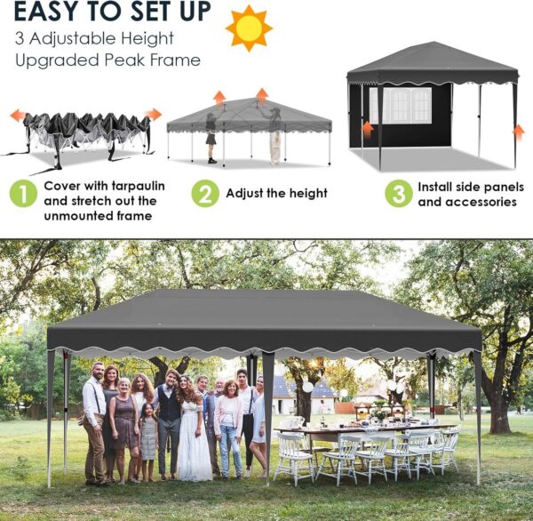 Popup Gazebo 3x6m veekindel aiatelk, 6 seinapaneeliga, UV50+ kaitse, reguleeritav kõrgus (2-3m), kokkupandav aiapaviljon, peotelk, pulm, aiamööbli varjualune - Image 8