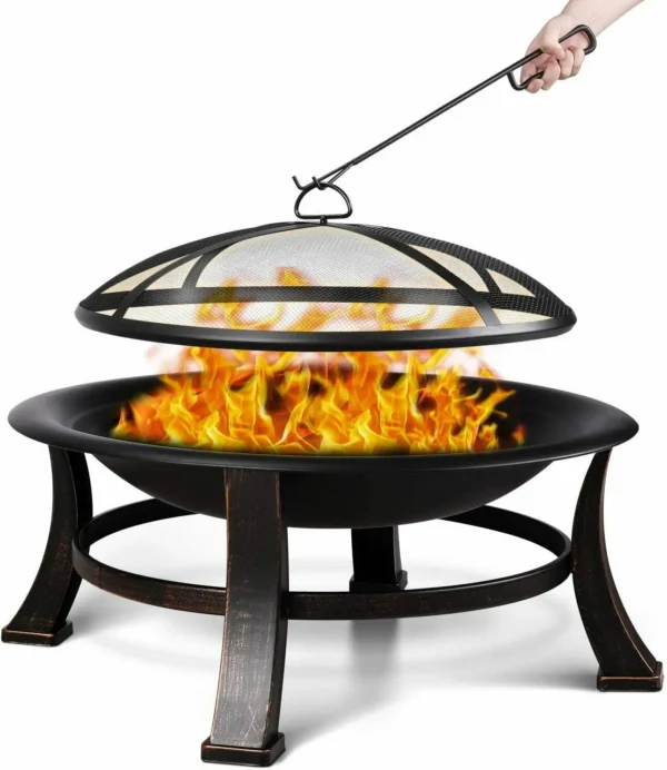 Outdoor Fire Pit 76 cm ümmargune aiakamin BBQ grilliga, sädemekaitse, küpsetusrest ja tuharoop – Veekindel kate ja transportimiseks mugav disain - Image 4