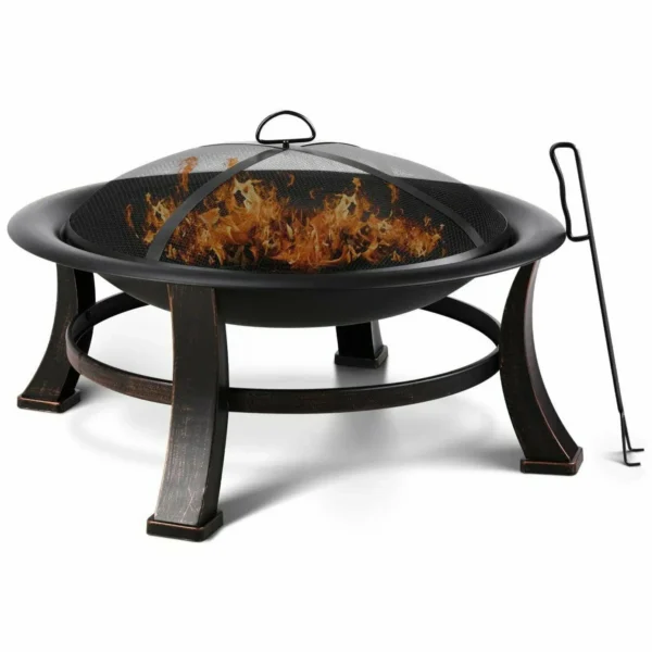 Outdoor Fire Pit 76 cm ümmargune aiakamin BBQ grilliga, sädemekaitse, küpsetusrest ja tuharoop – Veekindel kate ja transportimiseks mugav disain - Image 3