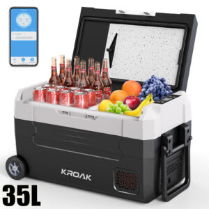 KROAK kahe tsooniga autokülmik rataste ja käepidemetega, Bluetooth-äpijuhtimisega, MAX ja ECO režiimiga ning -20°C sügavkülmavõimekusega. Sobib autosõitudeks, telkimiseks, kalastuseks ja matkamiseks.