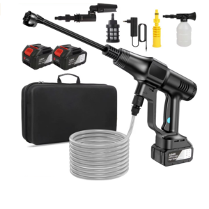 Harjavaba 3500W juhtmevaba survepesur kahe 18V akuga, 200 Bar töörõhuga ja 6-IN-1 reguleeritava otsikuga. Komplektis voolik, vahtpihusti ja kandekott – ideaalne auto, terrassi ja aiateede puhastamiseks.