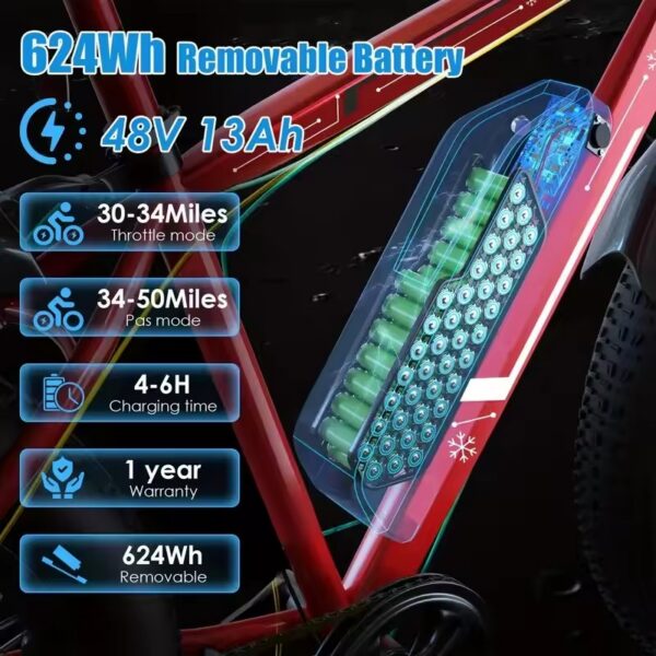 CF26 Must Elektriline Fatbike – 1000W mootor, 48V 13Ah aku, 26" x 4.0" rehvid, kuni 80 km ulatus - Image 2