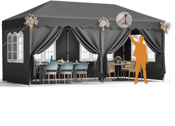 Popup Gazebo 3x6m veekindel aiatelk, 6 seinapaneeliga, UV50+ kaitse, reguleeritav kõrgus (2-3m), kokkupandav aiapaviljon, peotelk, pulm, aiamööbli varjualune - Image 4
