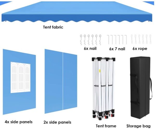 Popup Gazebo 3x6m veekindel aiatelk, 6 seinapaneeliga, UV50+ kaitse, reguleeritav kõrgus (2-3m), kokkupandav aiapaviljon, peotelk, pulm, aiamööbli varjualune - Image 2