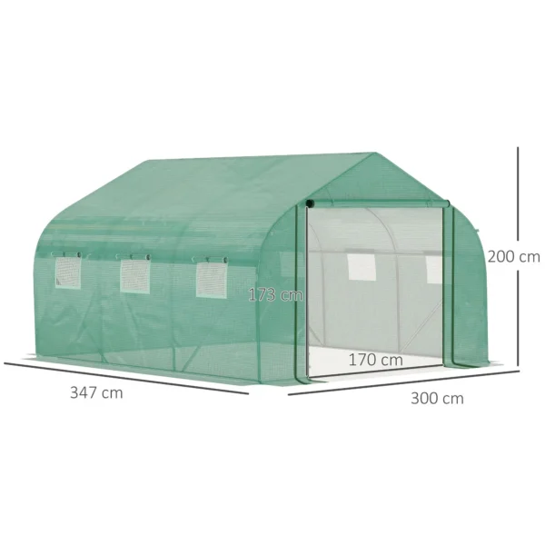 Kasvuhoone Tunnel 3,5×3×2 m – Aiakasvuhoone Rullukse ja 6 Ventilatsiooniaknaga, UV-kindel PE Kate, Roheline - Image 6