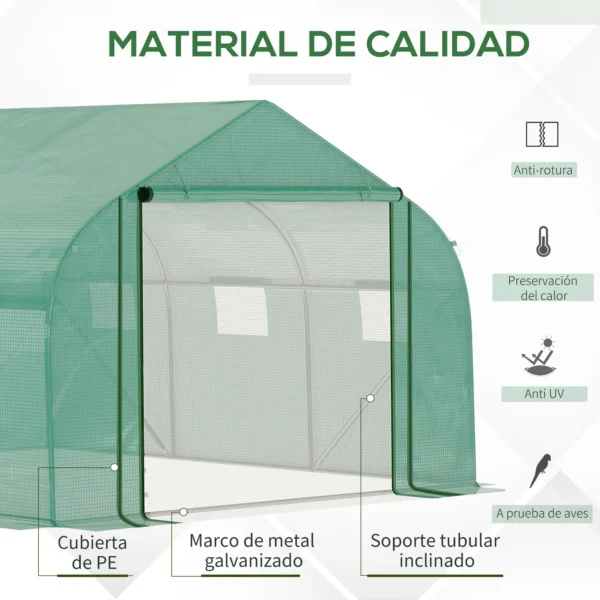 Kasvuhoone Tunnel 3,5×3×2 m – Aiakasvuhoone Rullukse ja 6 Ventilatsiooniaknaga, UV-kindel PE Kate, Roheline - Image 5