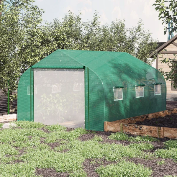 Kasvuhoone Tunnel 3,5×3×2 m – Aiakasvuhoone Rullukse ja 6 Ventilatsiooniaknaga, UV-kindel PE Kate, Roheline - Image 4