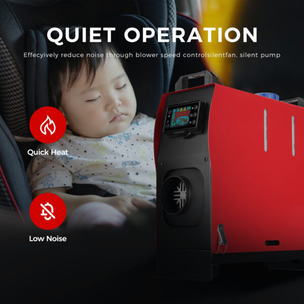 ALL-IN-ONE Diiselsoojendi 8KW 12V/24V LCD Ekraani ja Kaugjuhtimispuldiga – Auto, Haagise, Veoki või Töökabiini Kütteseade – Kiire Soojendus, Vaikne Töö, 5L Mahutavus | Punane/Must - Image 6