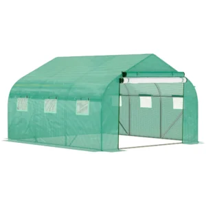 3,5 × 3 × 2 m heleroheline tunnelkasvuhoone tsingitud metallraami ja UV-kindla PE kattega, 6 võrkkattega akna ja lukuga uksega. Sobib aastaringseks taimede kasvatamiseks.