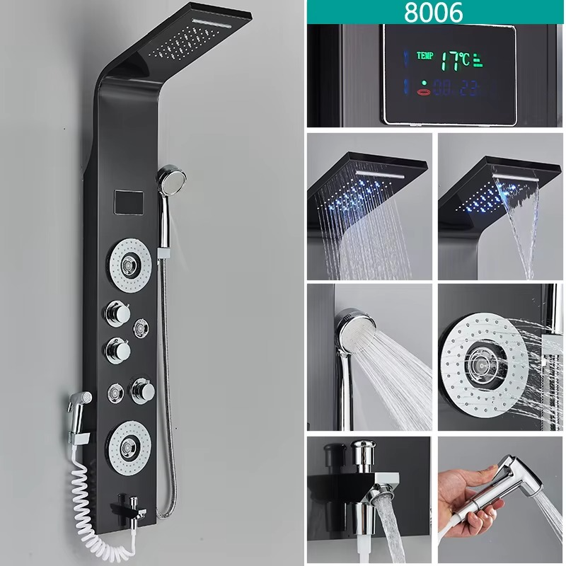 LED-dušipaneel seinale kinnitatav, roostevabast terasest, vihmaduši ja veekaskaadi funktsioonidega