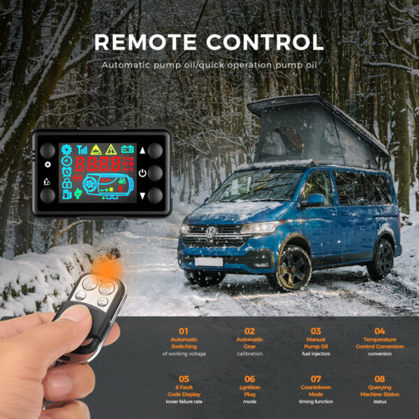 ALL-IN-ONE Diiselsoojendi 8KW 12V/24V LCD Ekraani ja Kaugjuhtimispuldiga – Auto, Haagise, Veoki või Töökabiini Kütteseade – Kiire Soojendus, Vaikne Töö, 5L Mahutavus | Punane/Must - Image 7