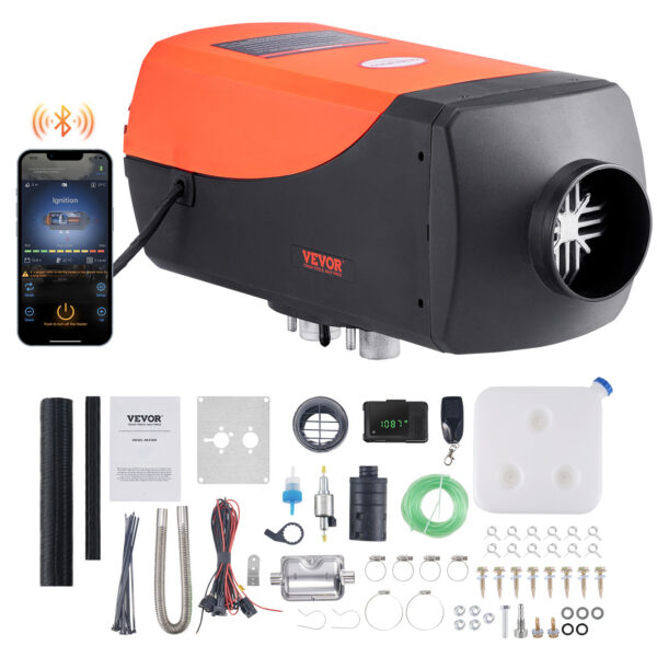 VEVOR 8kW diiselsoojendi koos Bluetooth juhtimise, LCD-ekraani ja 10L kütusepaagiga – sobib autodesse, matkaautodesse ja garaaži.