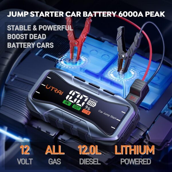 UTRAI Auto Käivitusabi Akupank 6000A – 27000mAh Powerbank, SOS Lamp, 12V Jump Starter, USB-C, Kiirlaadimine - Image 3
