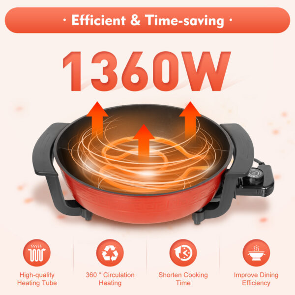 6L Elektriline Kahekambriline Hot Pot Pliit – Multifunktsionaalne 1360W Pott Keetmiseks, Praadimiseks ja Hautamiseks | Sobib 3–4 Inimesele - Image 2