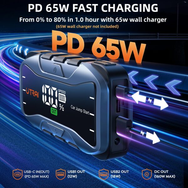 UTRAI Auto Käivitusabi Akupank 6000A – 27000mAh Powerbank, SOS Lamp, 12V Jump Starter, USB-C, Kiirlaadimine - Image 2