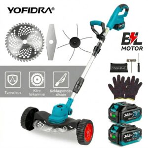 YOFIDRA harjavaba juhtmevaba murutrimmer 4000W võimsuse ja 2 akuga – sobib muru, põõsaste ja umbrohu lõikamiseks