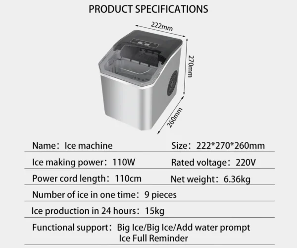 Kompaktne Lauapealne Jäämasin 15kg/24h – Jääkuubikud 6 Minutiga - Image 6