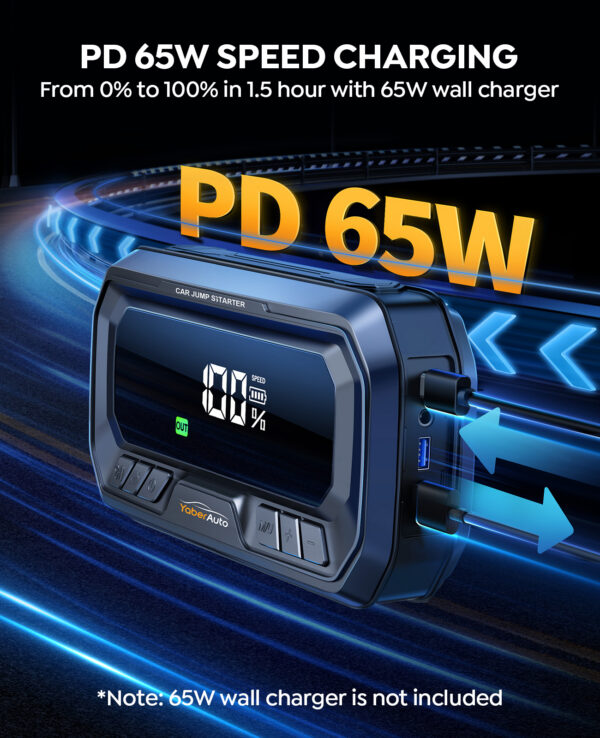 Yaber 4in1 6000A Auto Käivitusabi | PD65W Powerbank, 160PSI Kompressor, SOS Taskulamp, USB-C Kiirlaadija – Bensiin & Diiselmootoritele - Image 7
