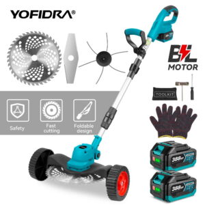 YOFIDRA harjavaba juhtmevaba murutrimmer 4000W võimsuse ja 2 akuga – sobib muru, põõsaste ja umbrohu lõikamiseks