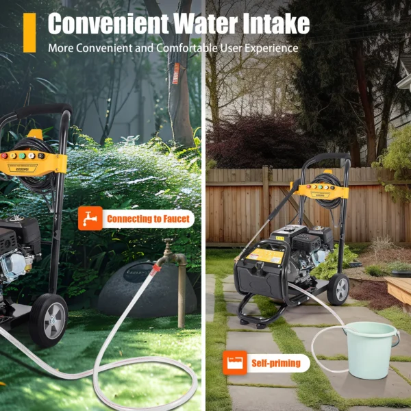 Bensiinimootoriga Survepesur 2200PSI – 7.5HP 3400RPM Mootoriga Kõrgsurvepesur Ratastega – Autode, Terrasside, Sõiduteede, Seinte ja Katuste Puhastuseks + 5 Pihustit ja Vahupott - Image 2