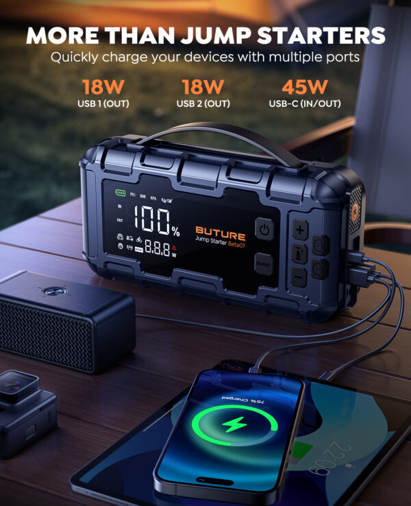 BUTURE 6000A Auto Käivitusabi + Kompressor – Powerbank 45W Kiirlaadija - Image 4