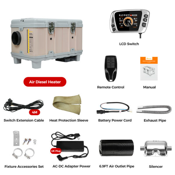 Sunster 8kW Diiselsoojendi Kohvriga – 12V/110–240V, LCD + Bluetooth, 6L Paagiga, Matkaautole, Paadile ja Telkimiseks - Image 4