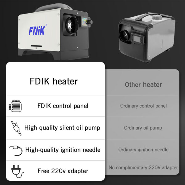 FDIK 8KW Diiselõhksoojendi 12V/24V/220V – LCD-ekraan, Bluetooth ja Puldiga Juhtimine, Kaasaskantav Diiselsoojendi Matkamiseks, Paadile, Haagissuvilale ja Sõidukitele - Image 3