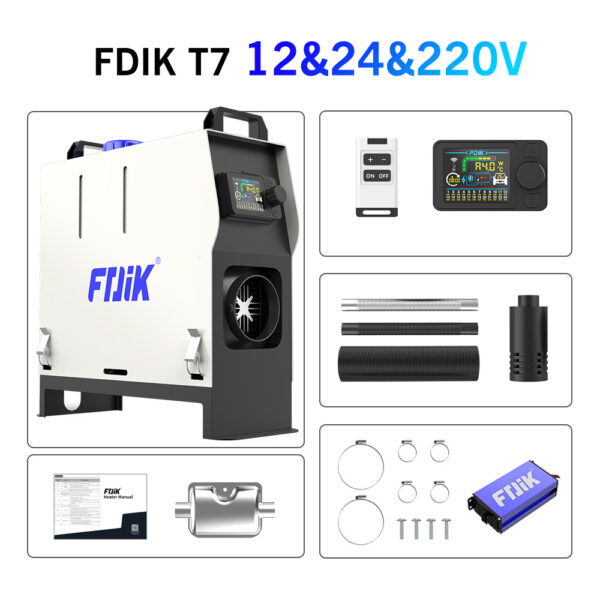 FDIK 8KW Diiselõhksoojendi 12V/24V/220V – LCD-ekraan, Bluetooth ja Puldiga Juhtimine, Kaasaskantav Diiselsoojendi Matkamiseks, Paadile, Haagissuvilale ja Sõidukitele - Image 2
