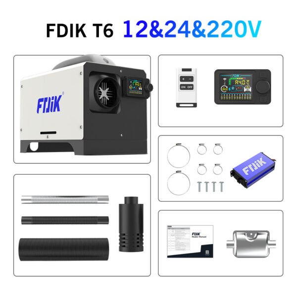 FDIK 8KW Diiselõhksoojendi 12V/24V/220V – LCD-ekraan, Bluetooth ja Puldiga Juhtimine, Kaasaskantav Diiselsoojendi Matkamiseks, Paadile, Haagissuvilale ja Sõidukitele - Image 4