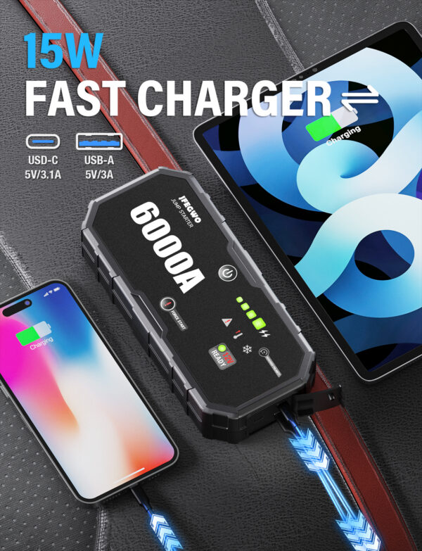 6000A Käivitusabi 12V – LCD Ekraan, Force Boost, Powerbank – Autodele, Maasturitele, Mootorratastele, Kaubikutele, Veokitele - Image 2