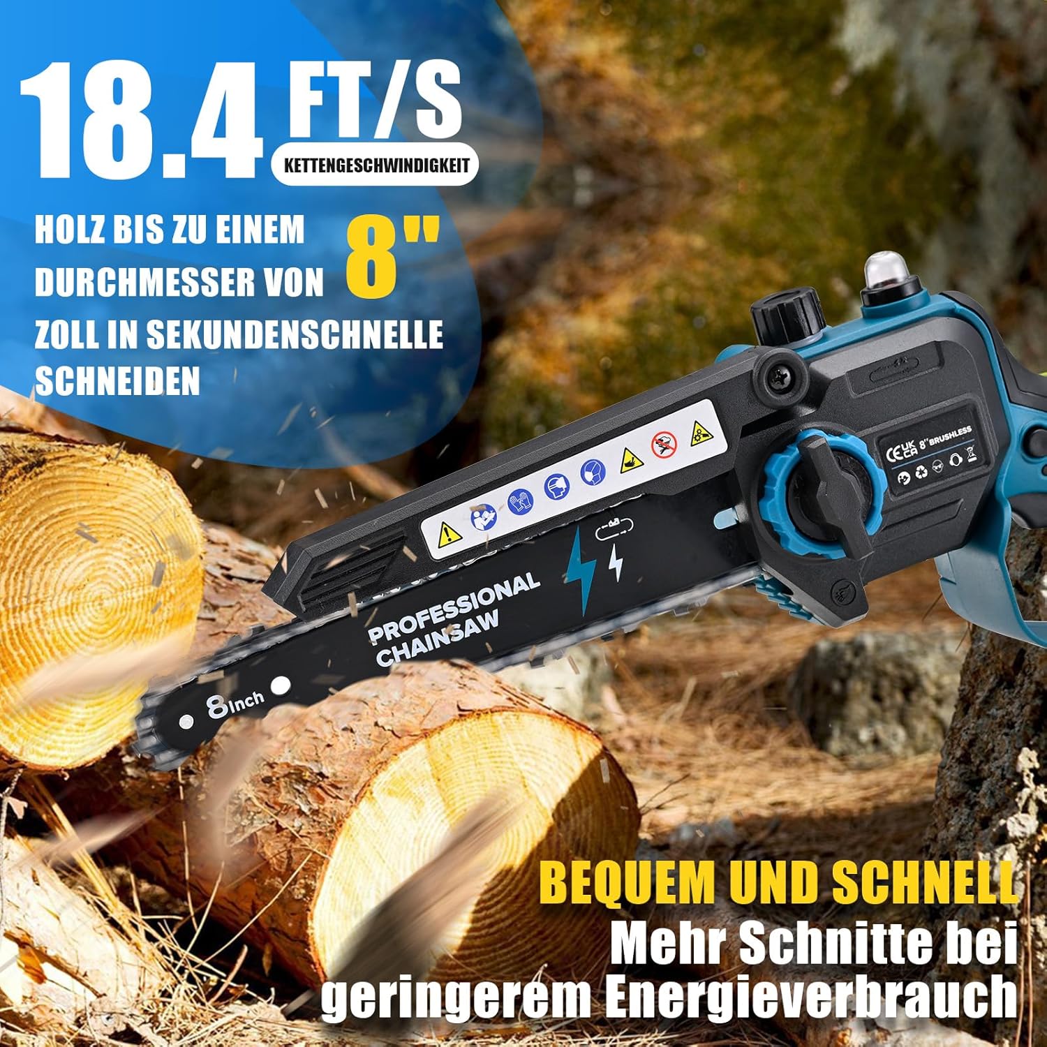 Elektriline Akusaag 8-tolline – 2x 21V 4000mAh Aku + Õlipump + Kohver – Harjavaba Mootoriga Kettsaag Puude Saagimiseks - Image 6