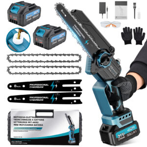 1200W harjavaba 8-tolline akukettsaag kahe 21V 4000mAh akuga – sobib puude lõikamiseks, aia hoolduseks ja ehitustöödeks.