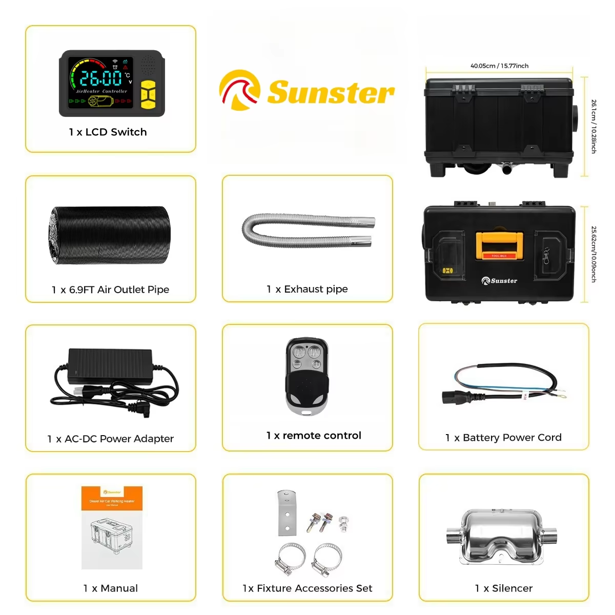 8KW Sunster Tööriistakohvris Diiselsoojendi 12V/24V/220V – LCD Ekraan, Bluetooth & Puldiga – Kõrge efektiivsusega kütteseade Matkaautodele, Garaažile, Paadile, Telki - Image 7