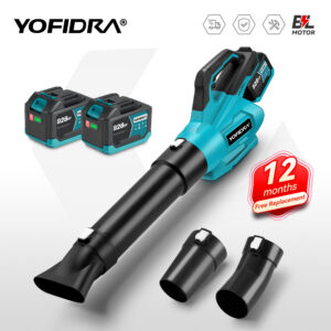 Juhtmevaba 2000W YOFIDRA lehepuhur kahe 388VF akuga, 53 m/s tuulekiirus ja kolm otsikut – ideaalne tolmu, lehtede ja lume eemaldamiseks.