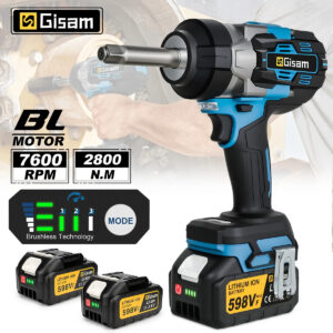 2800N.M harjadeta elektriline mutrikeeraja kahe 4.0Ah akuga ja pikendatud 1/2" võlliga – sobib raskete mutrite ja poltide eemaldamiseks.